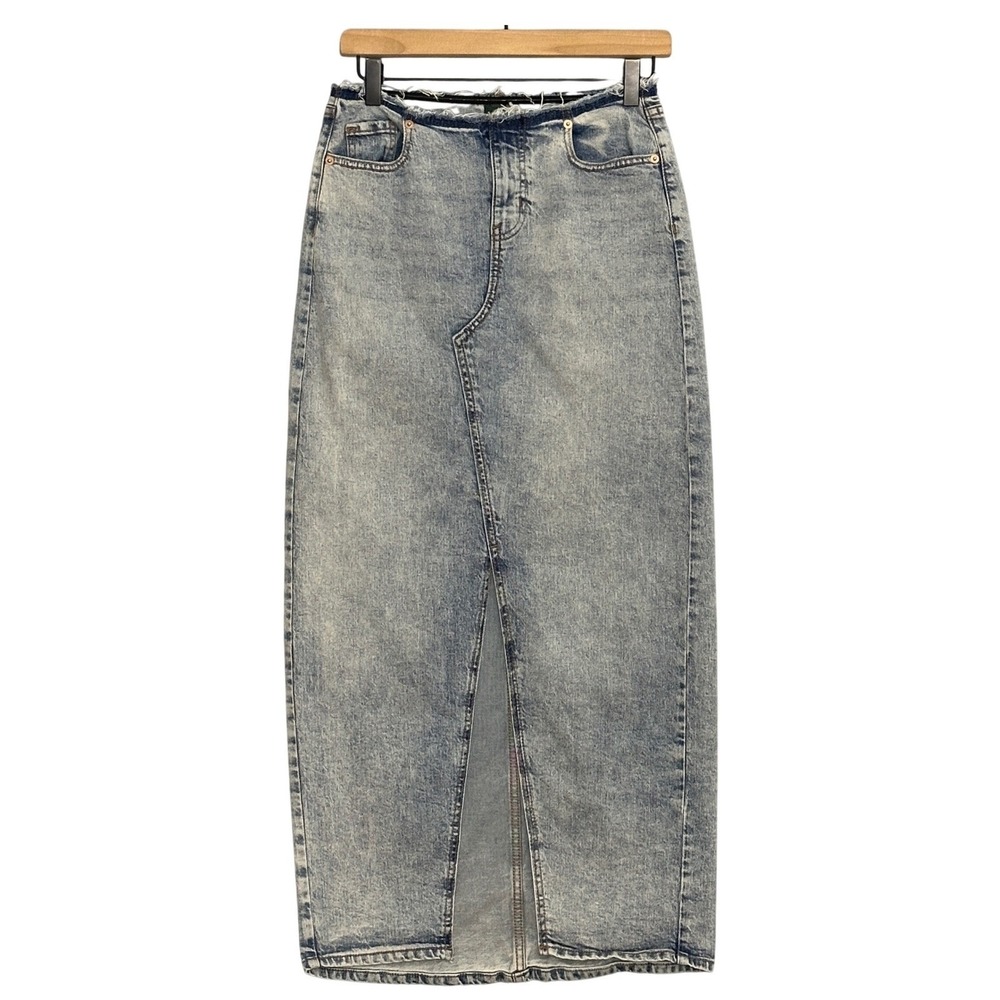 Grunge Edgy Chic Womens Skirt 2 Acid Wash Denim Slit Front Midi Retro Y2K 90s